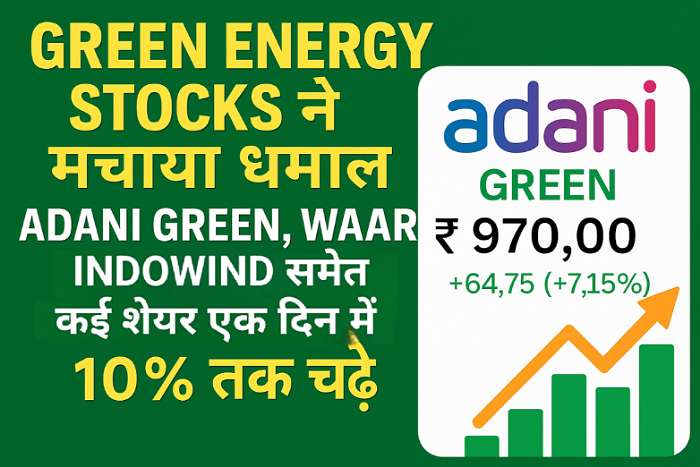Green Energy Stocks ने मचाया धमाल: Adani Green, Waaree, Indowind समेत कई शेयर एक दिन में 10% तक चढ़े