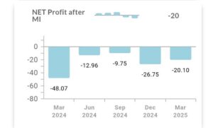 Borosil Renewables company's quarterly net loss stood at ₹20.10 crore in the March 2025